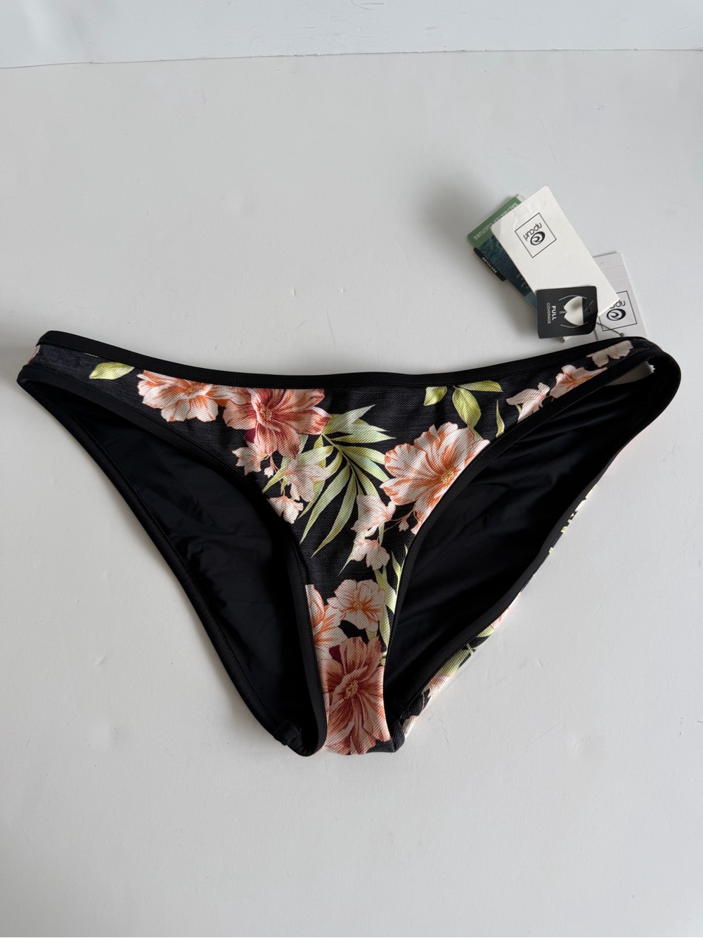 Rip Curl Sol Seeker Full Coverage Bikini Bottom Black Floral Size L NWT